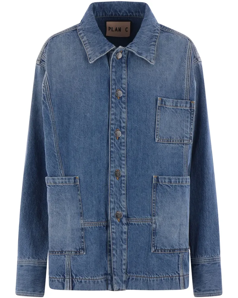 PLAN C Jeansjacke mit Knopfleiste - Blau Blau