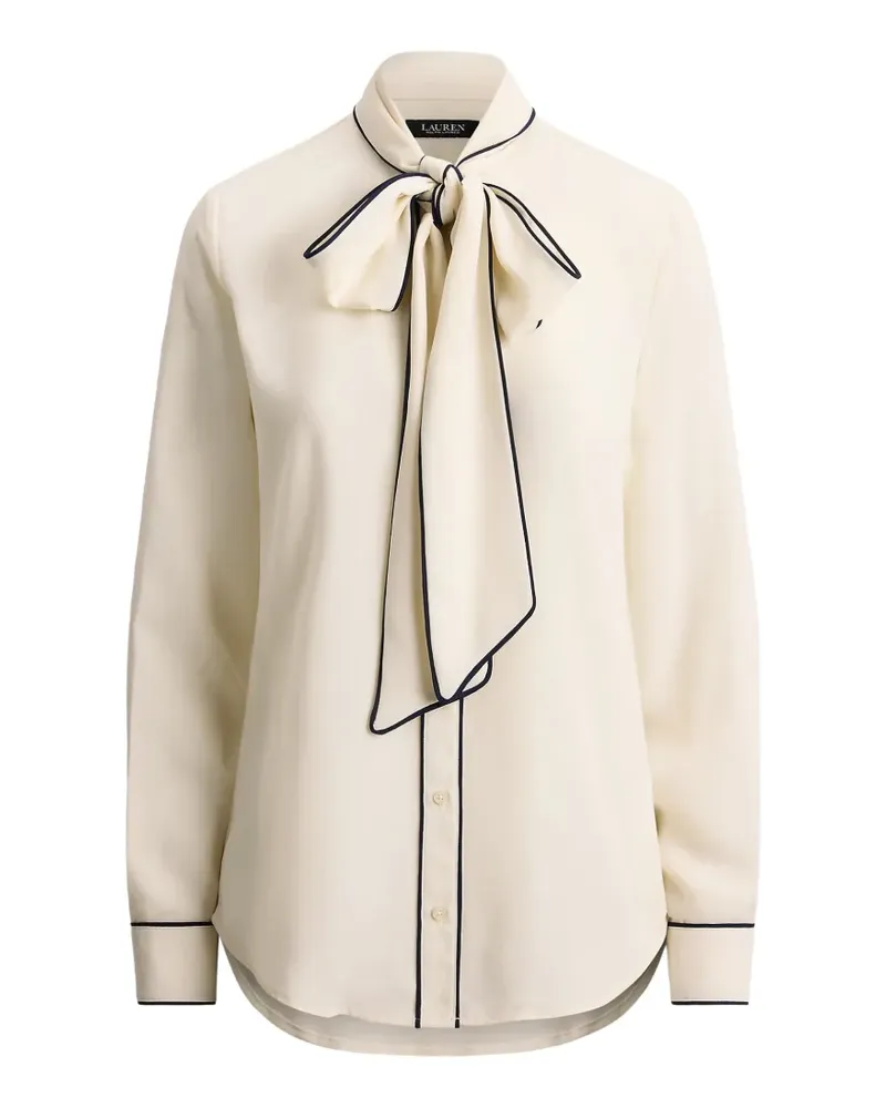Ralph Lauren bow-detail contrast-trim blouse - Nude Nude