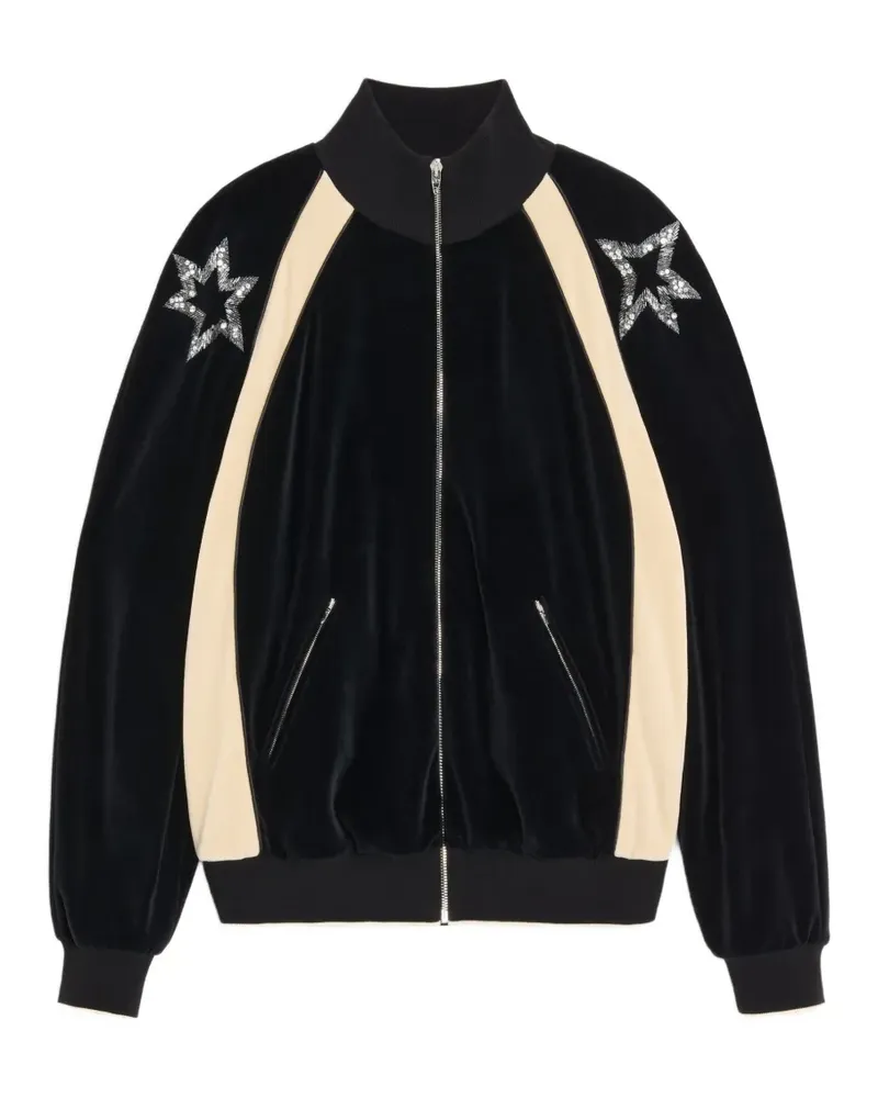 Valentino Garavani Sweatshirt mit Reißverschluss, Panther-Stickerei und Pailletten-Sternen - Schwarz Schwarz