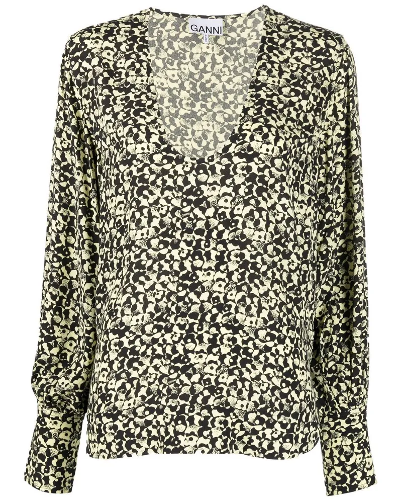 Ganni Bluse mit abstraktem Print - Schwarz Schwarz