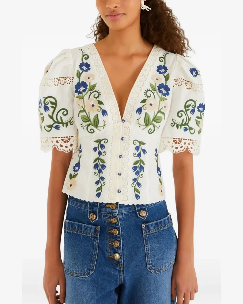 FARM Rio Bestickte Bluse - Weiß Weiß