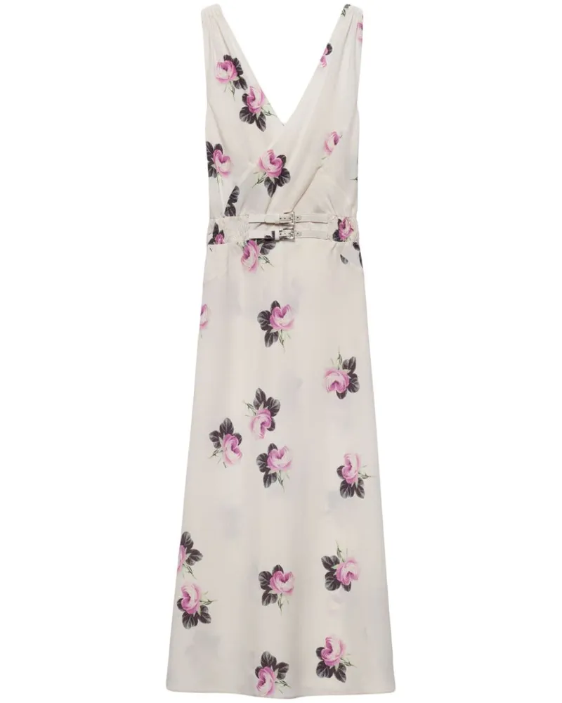 Prada Sablé-Midikleid mit Blumen-Print - Weiß Weiß