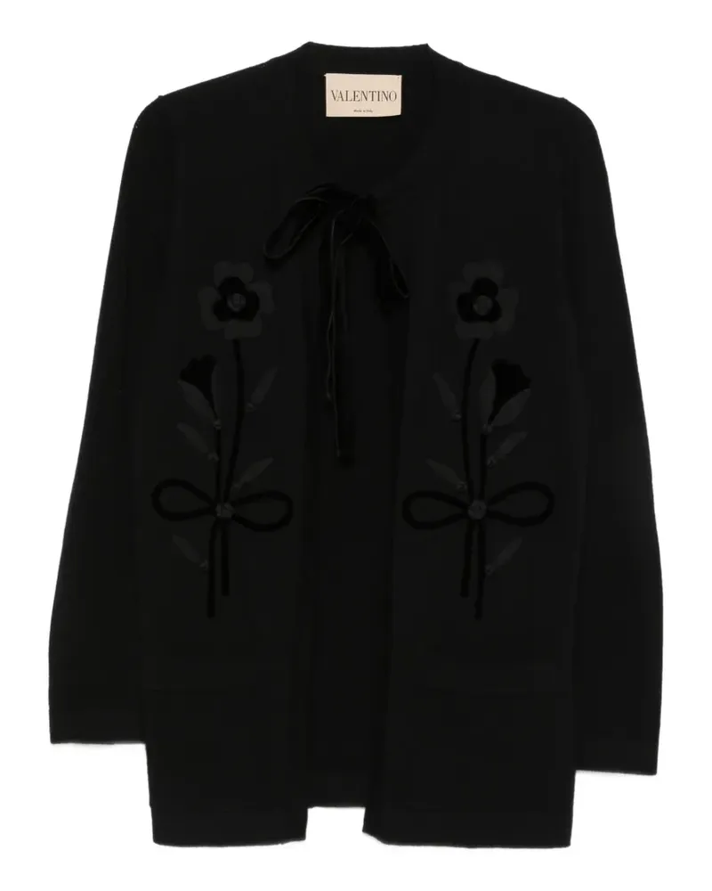 Valentino Garavani Cardigan mit Blumenapplikation und Schleifenverschluss - Schwarz Schwarz