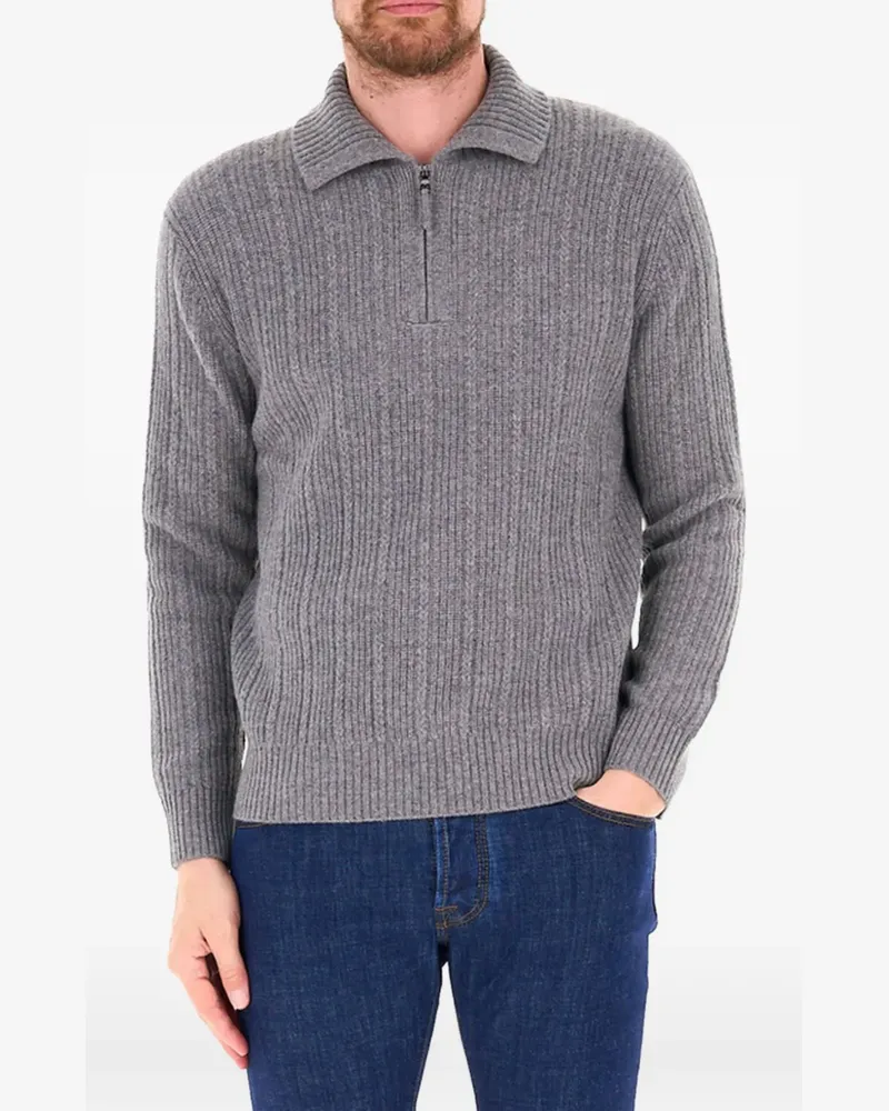 Ballantyne Gerippter Pullover mit Viertelreißverschluss - Grau Grau