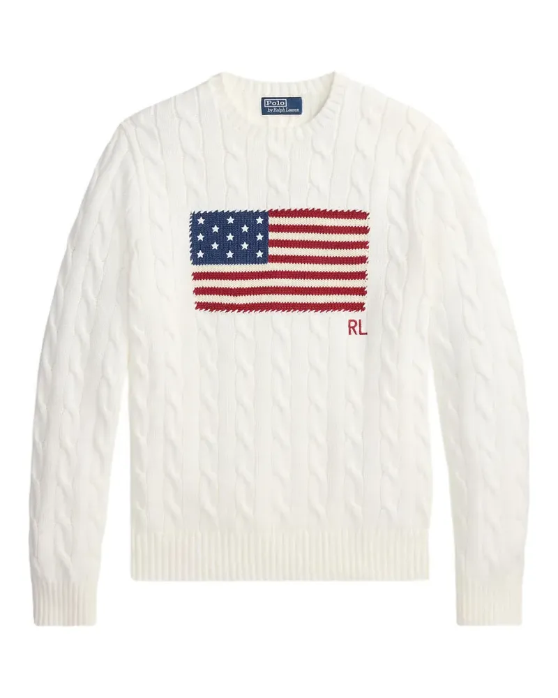 Ralph Lauren Zopfmuster-Pullover mit Flaggenmotiv - Weiß Weiß