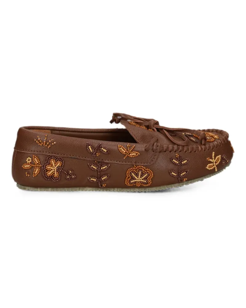 DE SIENA Arianna bead-embellished leather loafers - Braun Braun