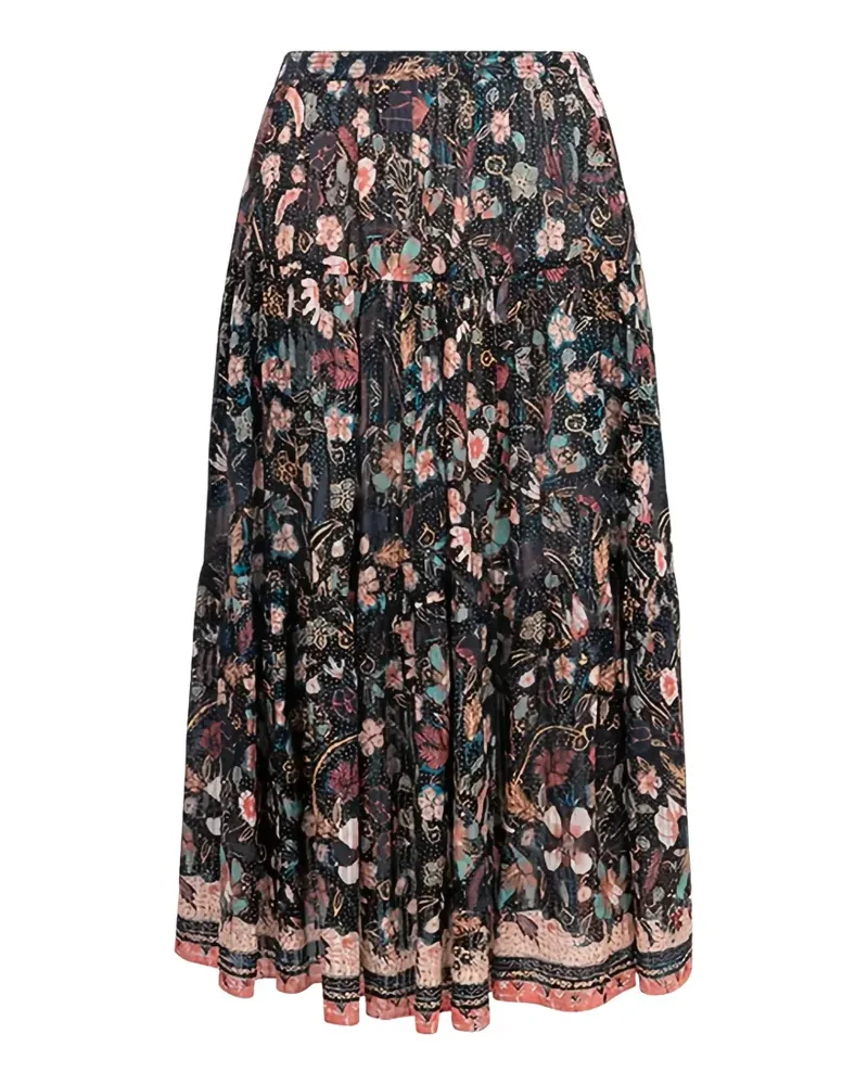 Ulla Johnson floral-print tiered skirt - Schwarz Schwarz