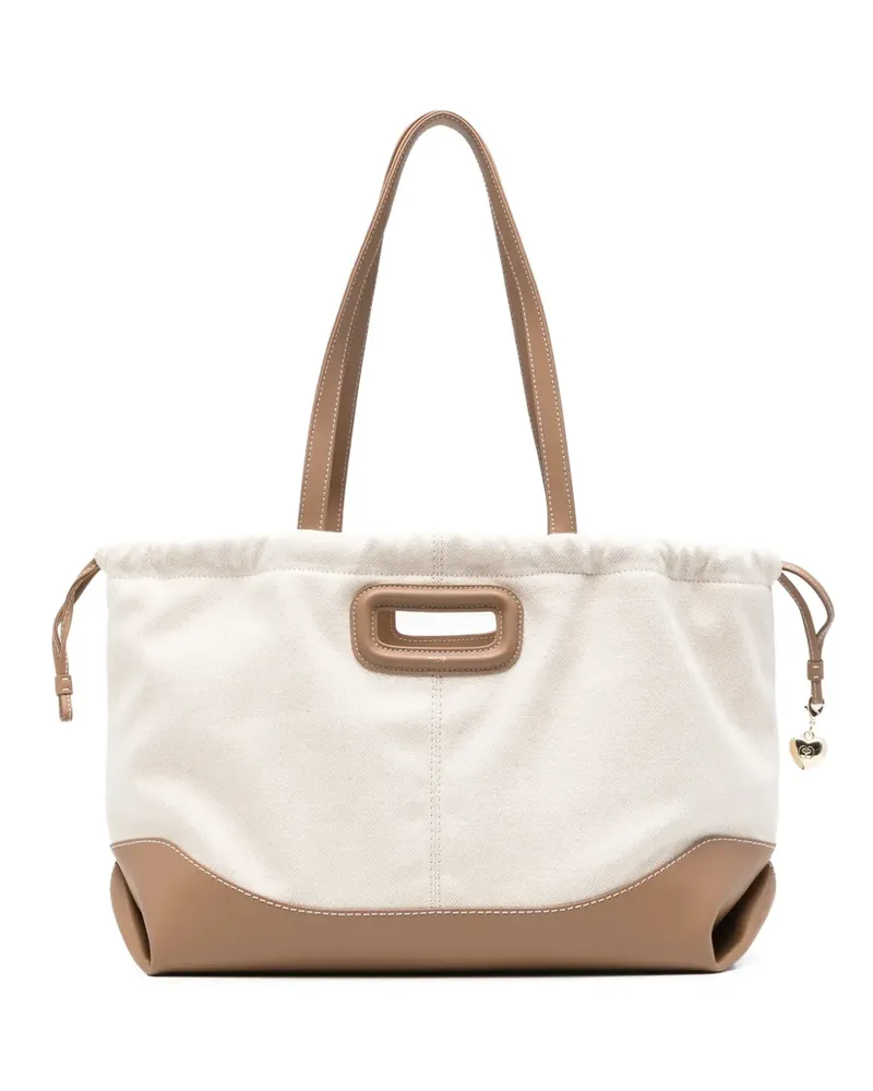 Maje leather-trim drawstring tote bag - Nude Nude