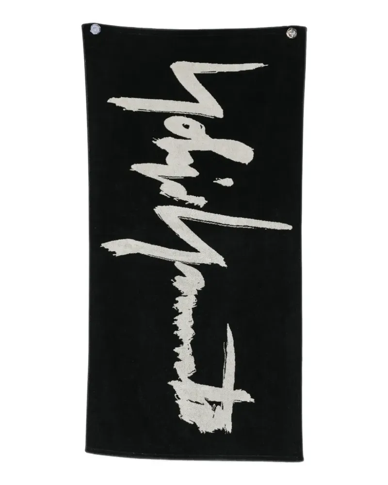Yohji Yamamoto Badetuch mit Logo-Print - Schwarz Schwarz