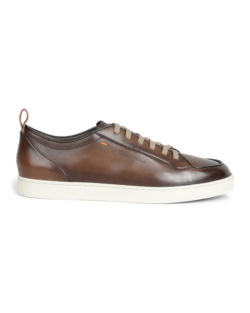 Santoni logo-debossed leather sneakers - Braun Braun