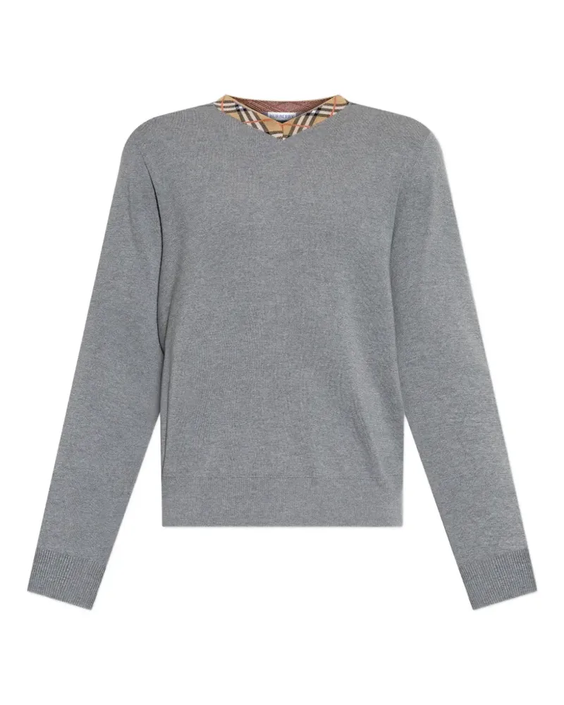Burberry Maxim check-trim V-neck sweater - Grau Grau