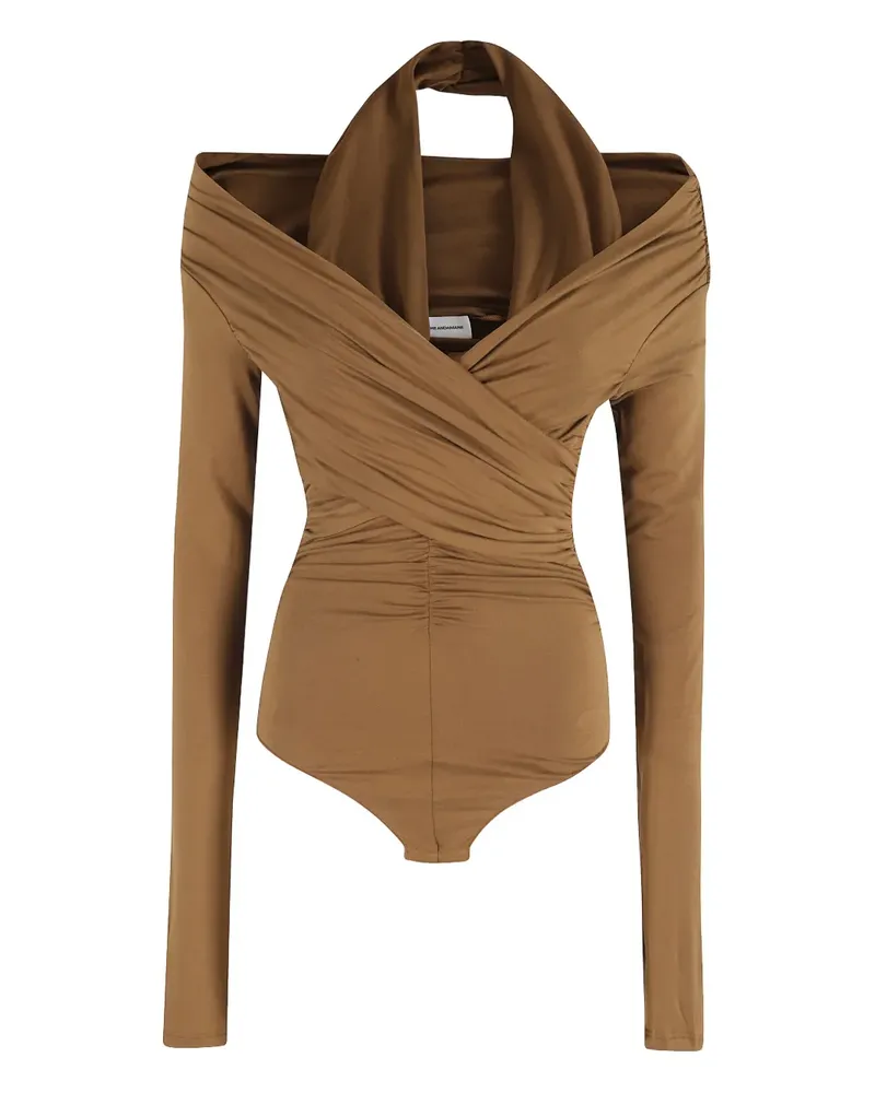 ANDAMANE Yvonne draped long-sleeve bodysuit - Braun Braun