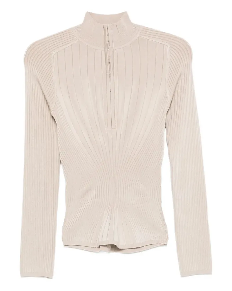 Thierry Mugler Geripptes Poloshirt mit Reißverschluss - Nude Nude