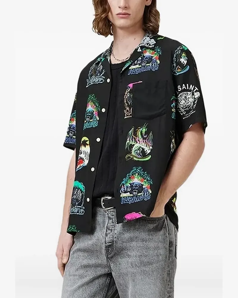 AllSaints Hemd mit grafischem Print - Schwarz Schwarz