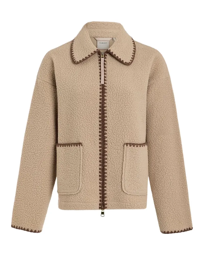 Varley Ruiko whipstitch-trim plush-fleece bomber jacket - Nude Nude