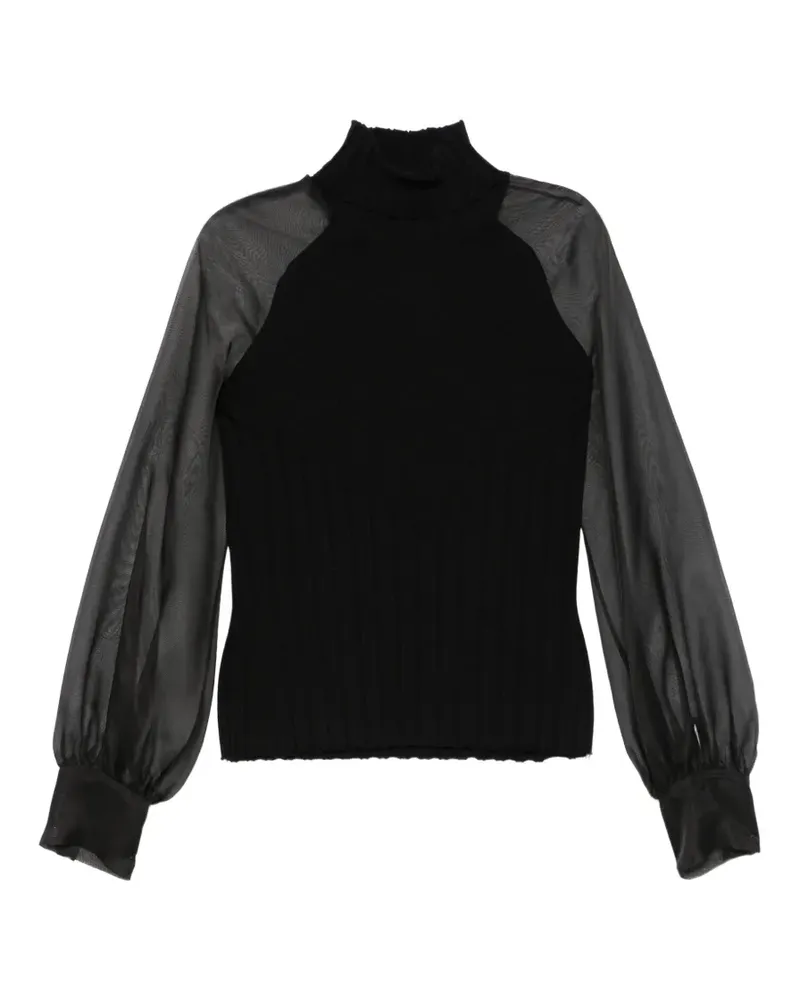D.EXTERIOR Gerippter Pullover mit transparenten Ärmeln - Schwarz Schwarz