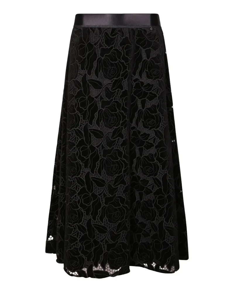 NISSA floral-lace flared skirt - Schwarz Schwarz