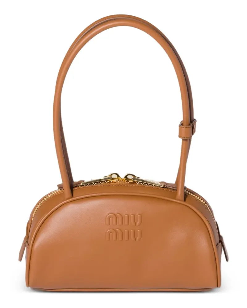 Miu Miu Beau embossed-logo leather shoulder bag - Braun Braun