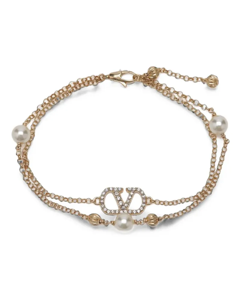 Valentino Garavani Vlogo-signature bracelet in metal, pearls and swarovski® crystals - Gold Gold