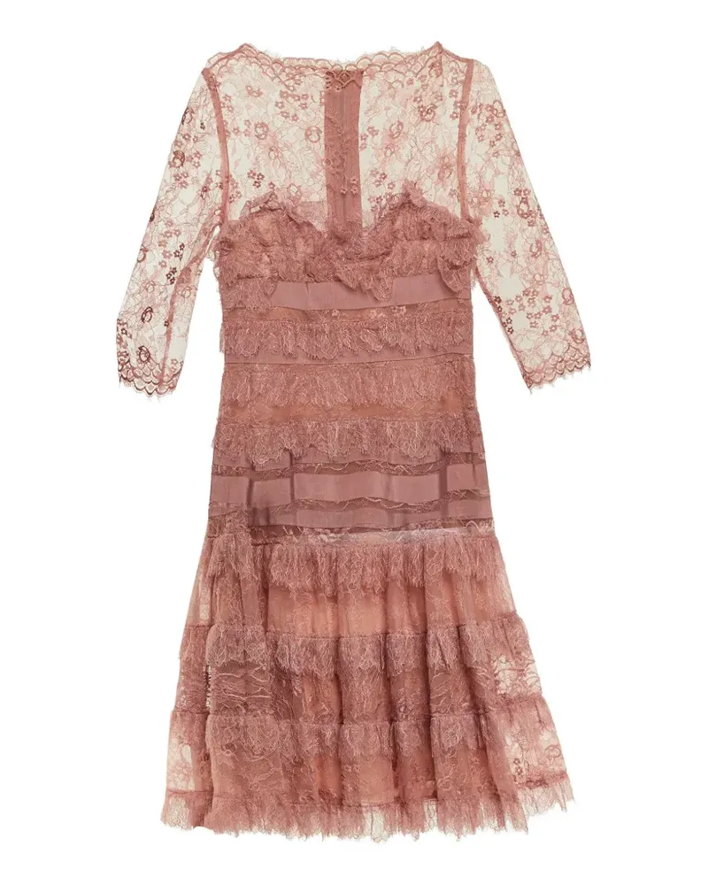 Elie Saab Gerüschtes Midikleid aus Spitze - Rosa Rosa