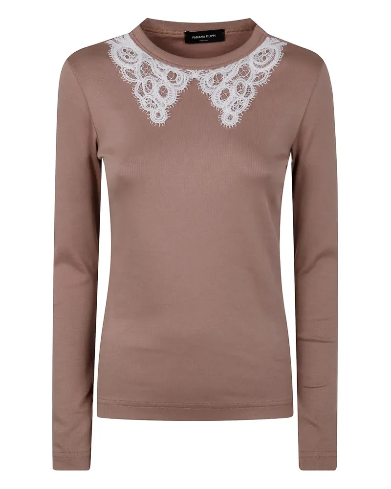 Fabiana Filippi Langarmshirt mit Spitze - Braun Braun