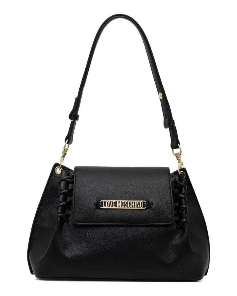 Moschino logo-plaque whipstitch-detail shoulder bag - Schwarz Schwarz