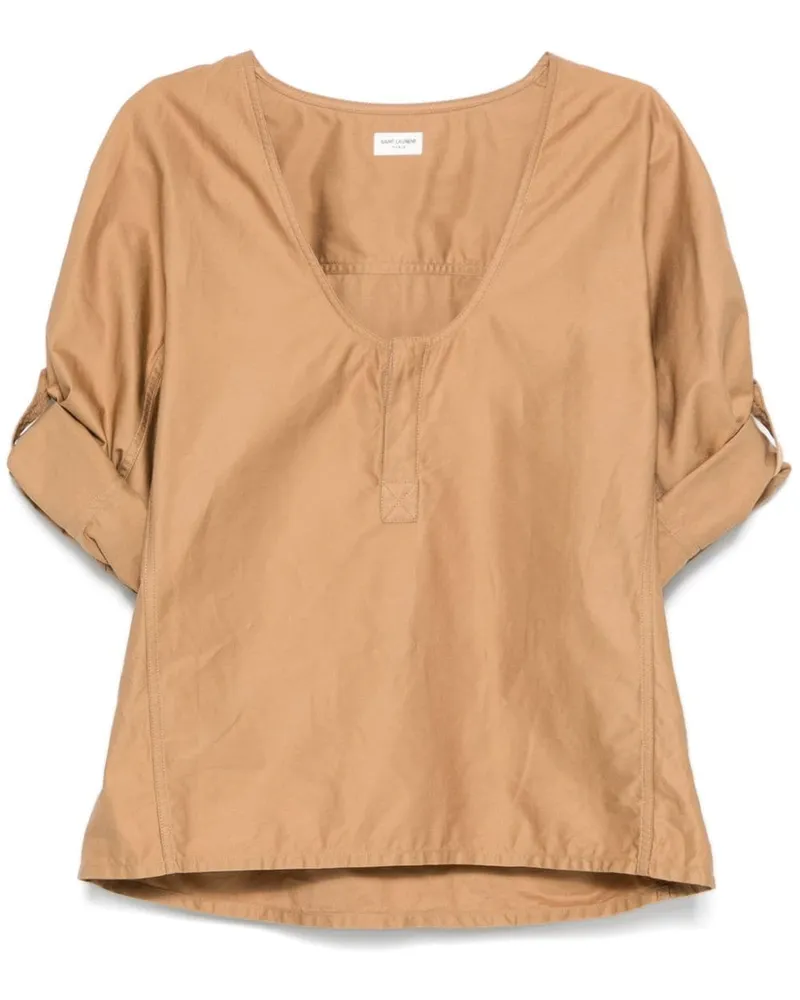 Saint Laurent Henley Bluse aus Twill - Nude Nude