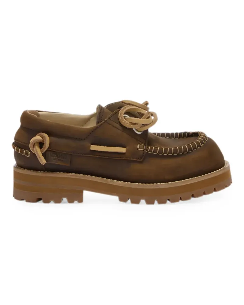 Moschino whipstitch-trim lace-up loafers - Braun Braun