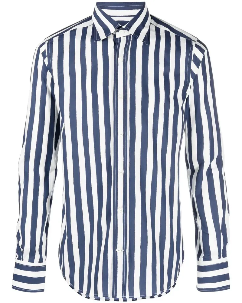 Canali Gestreiftes Hemd - Weiß Weiß