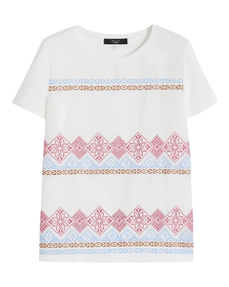 Max Mara T-Shirt mit geometrischer Stickerei - Weiß Weiß