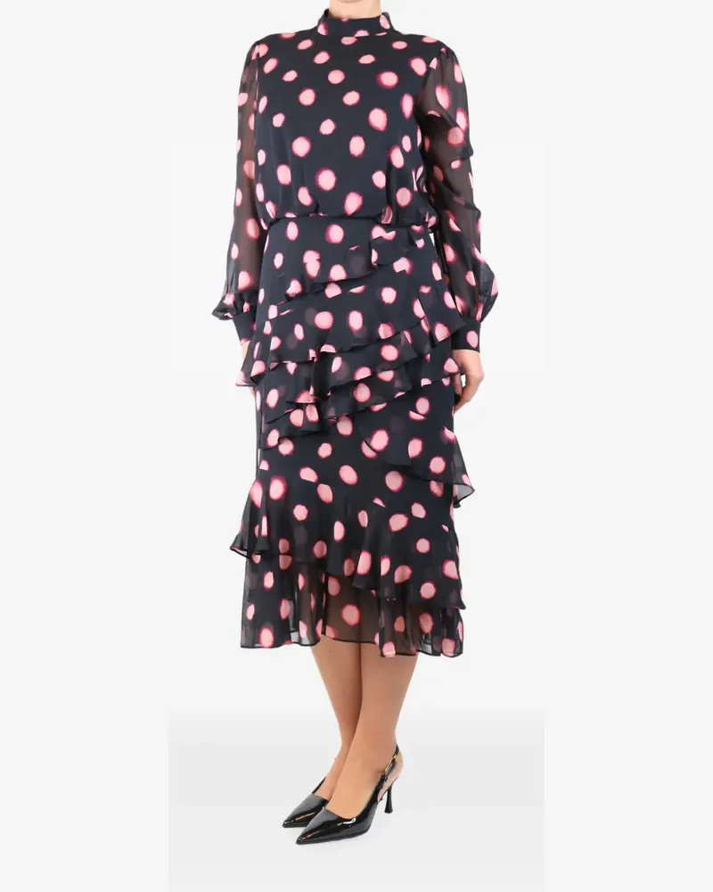 Saloni ruffled-design polka-dot midi dress - Schwarz Schwarz