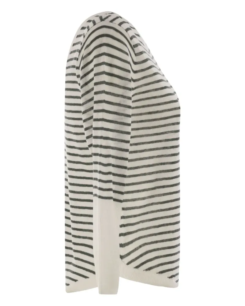 Majestic Gestreiftes T-Shirt mit U-Ausschnitt - Nude Nude