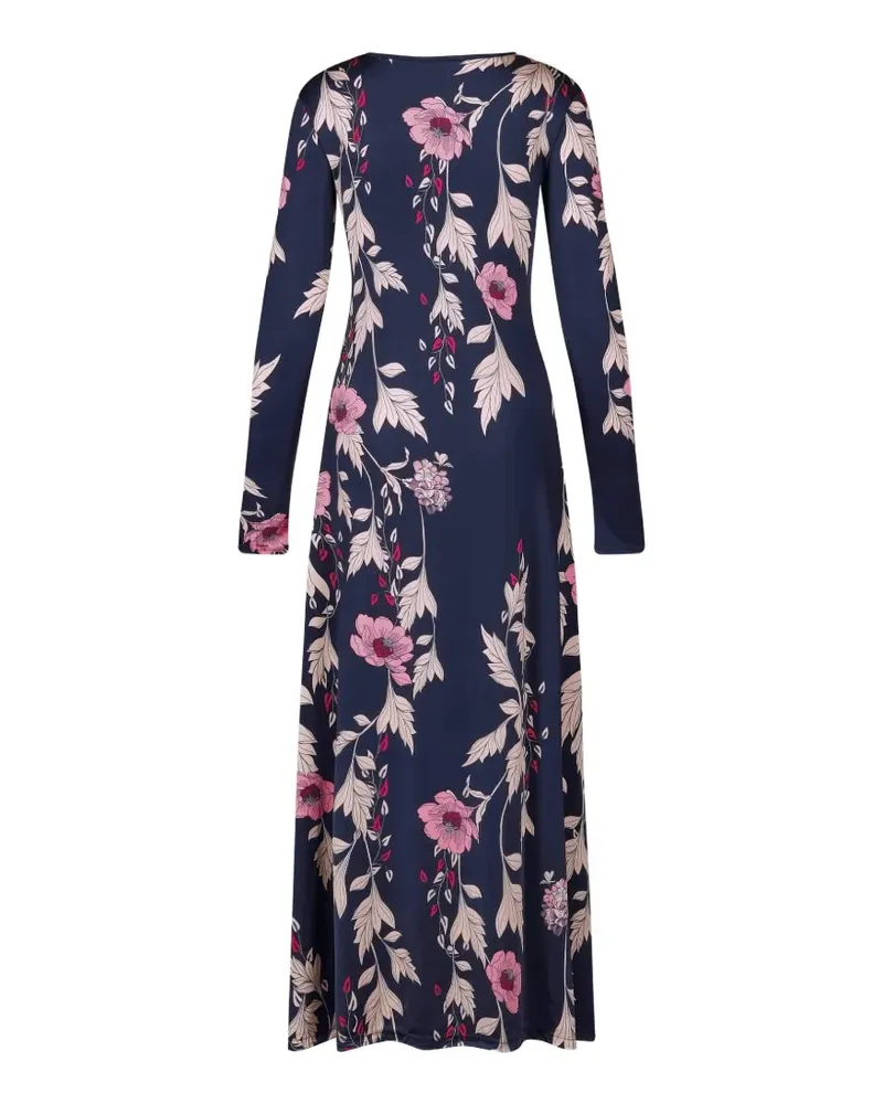 Johanna Ortiz Alma Bordada Midikleid mit Blumenprint - Blau Blau