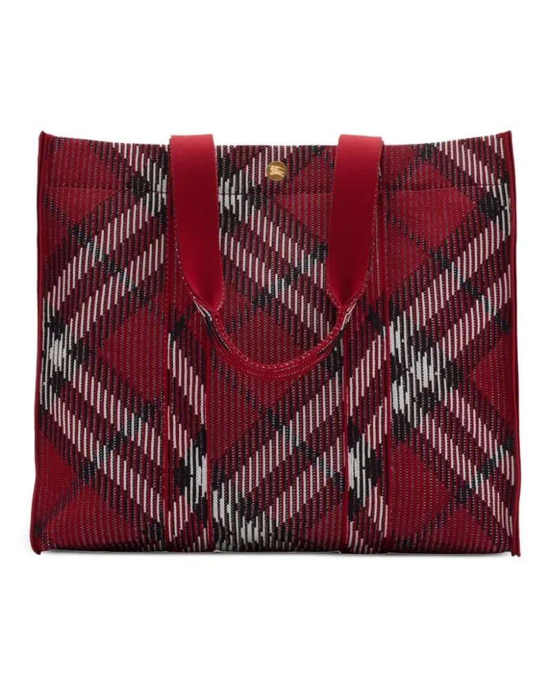 Burberry Mittelgroße gestrickte Tote Bag mit Check - Rot Rot