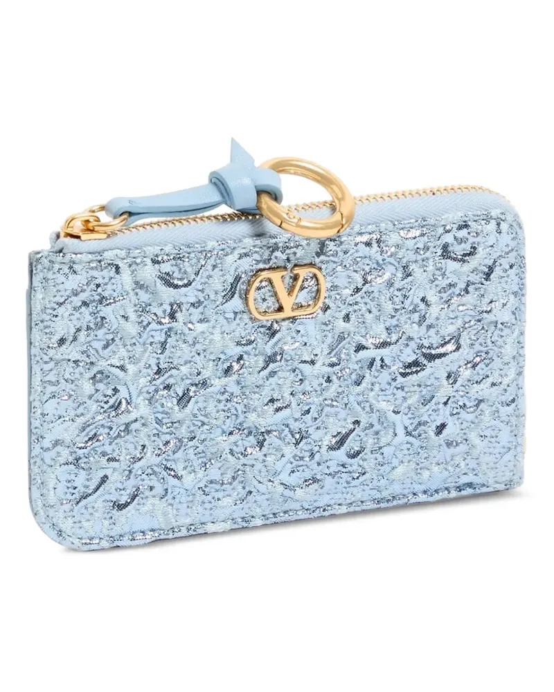 Valentino Garavani VLogo Signature Münztäschchen/Kartenetui aus Jacquard-Cloqué und Leder - Blau Blau