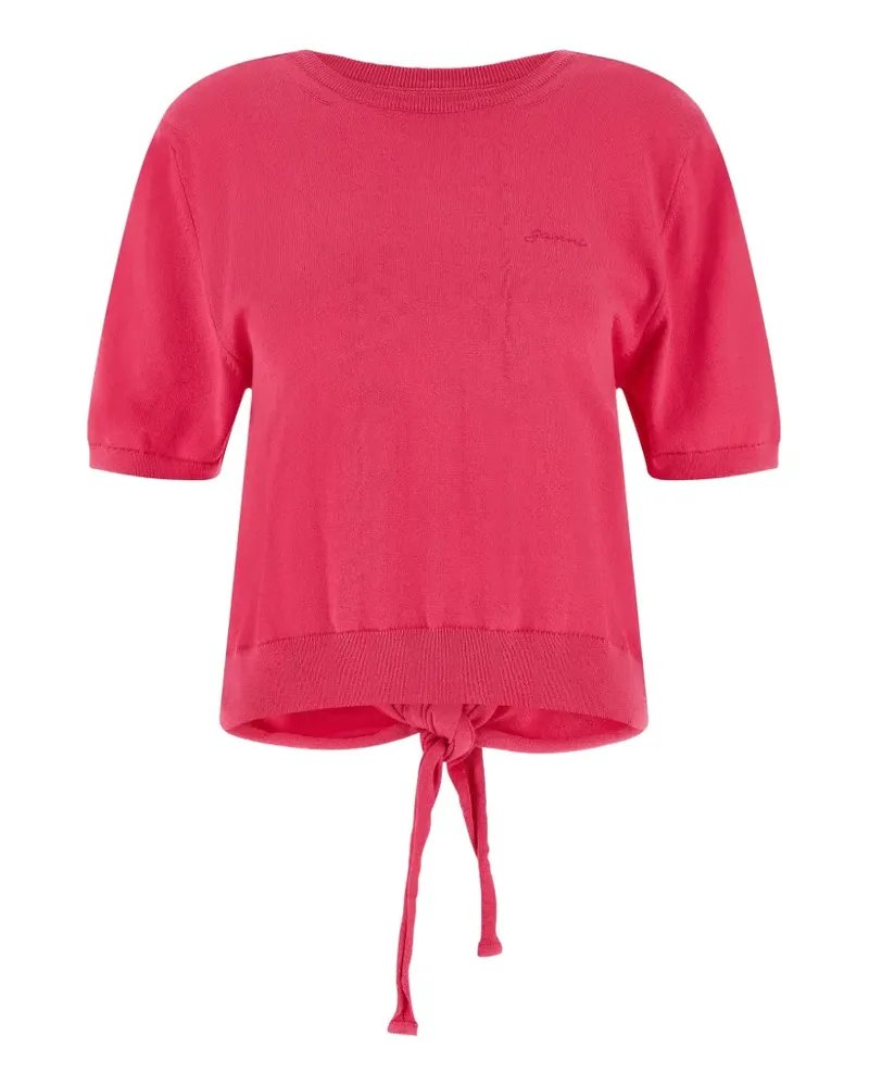 Ganni embroidered-logo back-ribbon T-shirt - Rosa Rosa