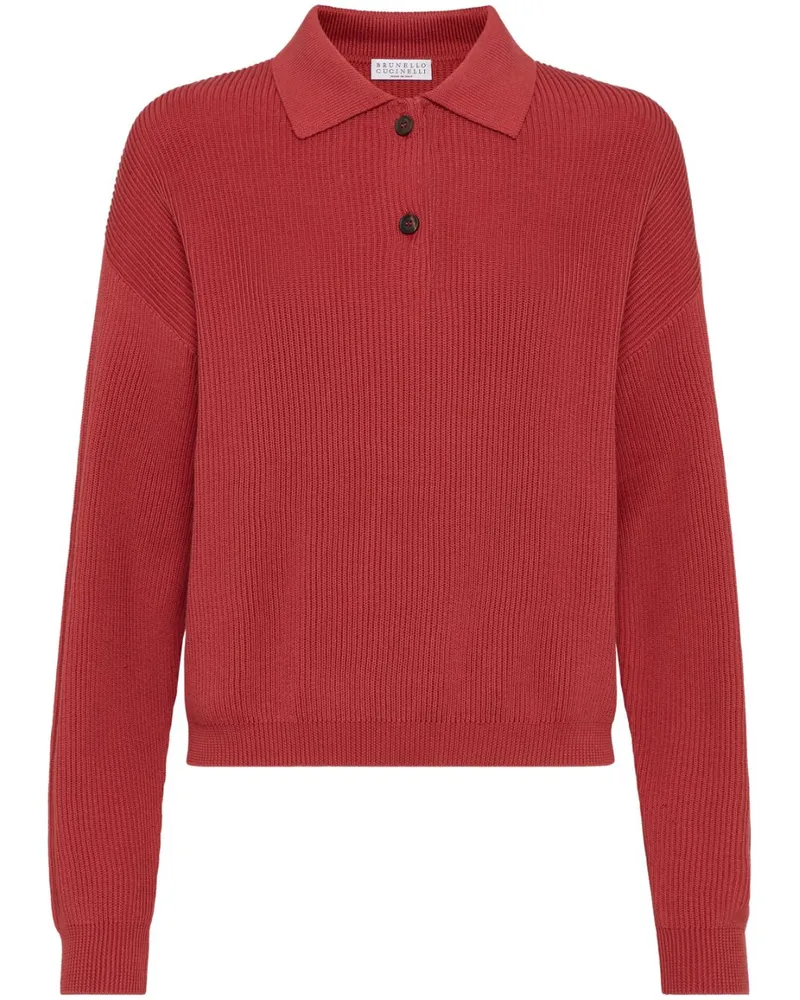 Brunello Cucinelli Geripptes Poloshirt - Rot Rot