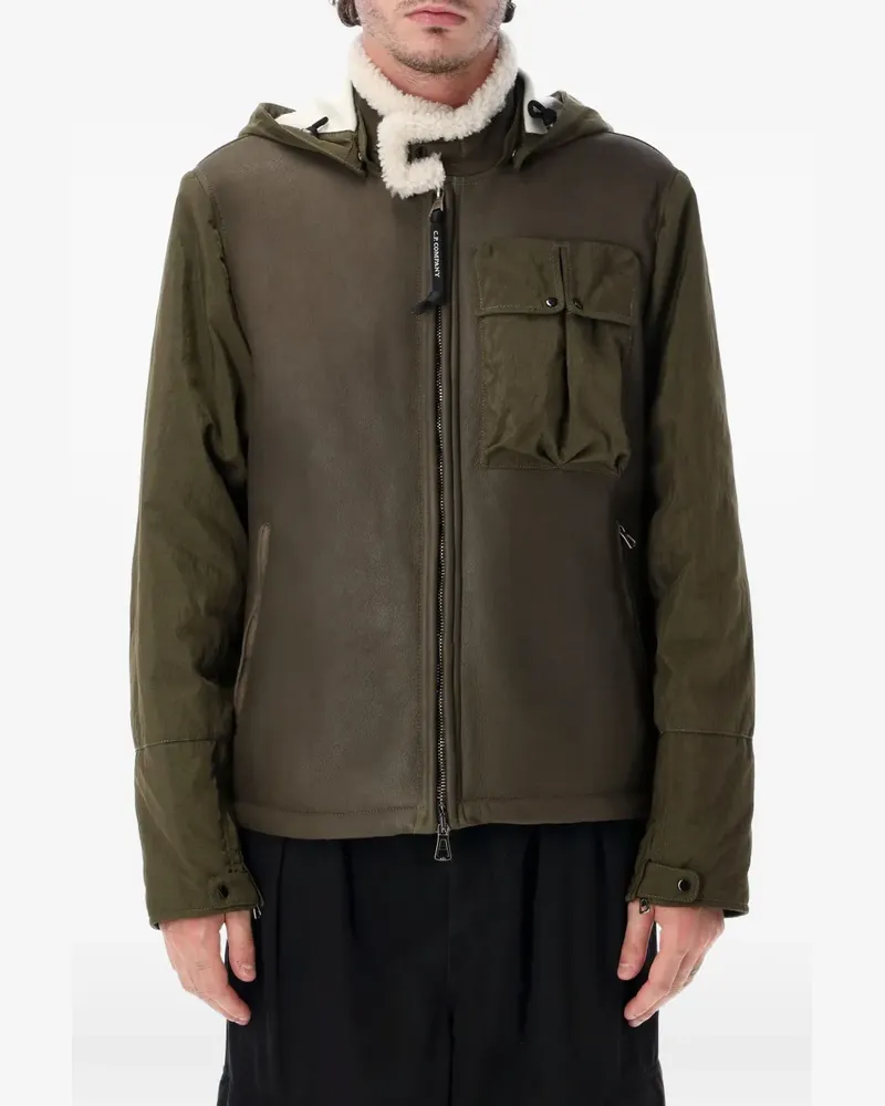 C.P. Company Montone Goggle-Jacke aus Leder mit Curly-Materialmix - Grün Grün