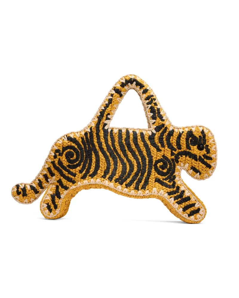 Simon Miller tiger-shaped raffia tote bag - Orange Orange