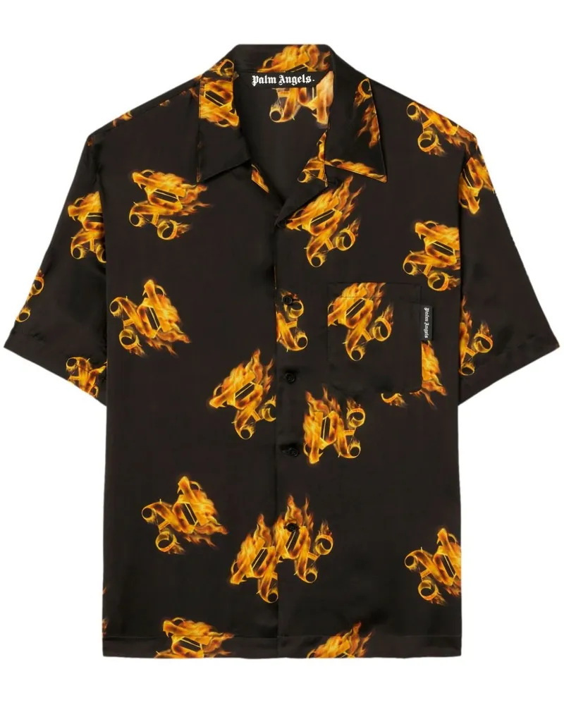 Palm Angels Burning Hemd mit Monogramm-Print - Schwarz Schwarz