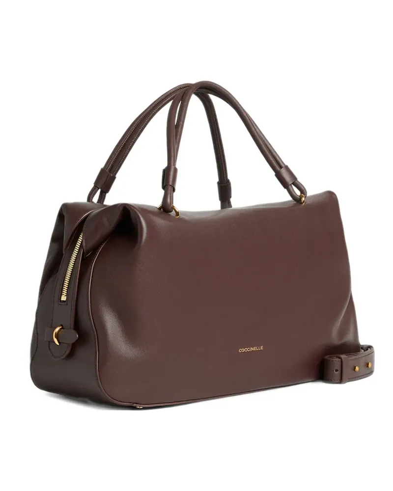 Coccinelle medium Lizzie logo-print leather tote bag - Braun Braun