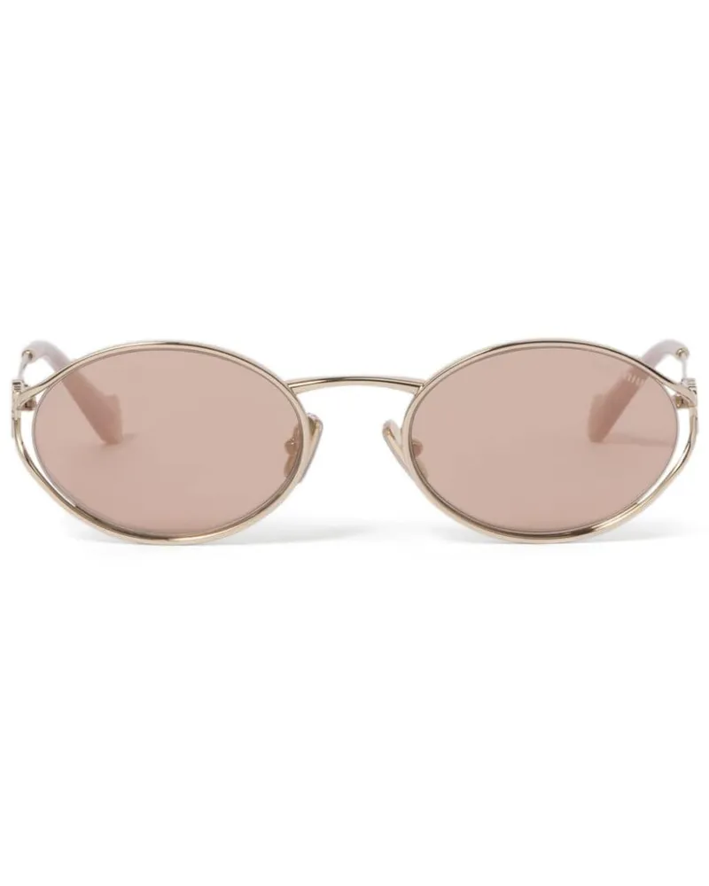Miu Miu Ovale Sonnenbrille mit CC - Gold Gold