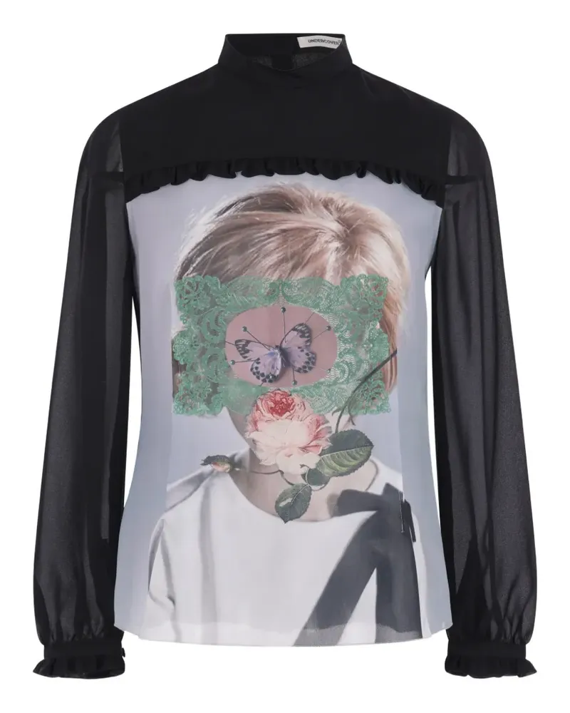 Undercover Rüschenbluse mit grafischem Print - Schwarz Schwarz