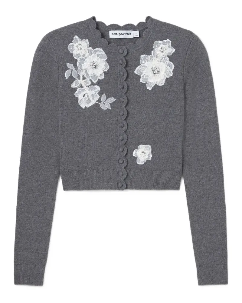 Self-Portrait Cardigan mit Spitzenblume - Schwarz Schwarz