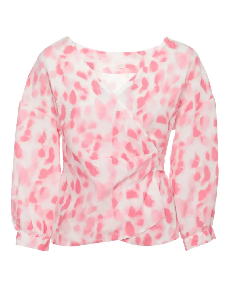 120% Lino abstract-print wrap-style blouse - Weiß Weiß