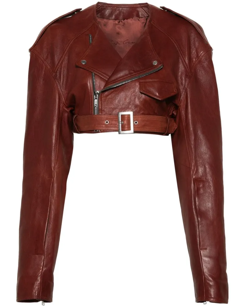 Rick Owens Micro Biker Cropped-Lederjacke - Orange Orange