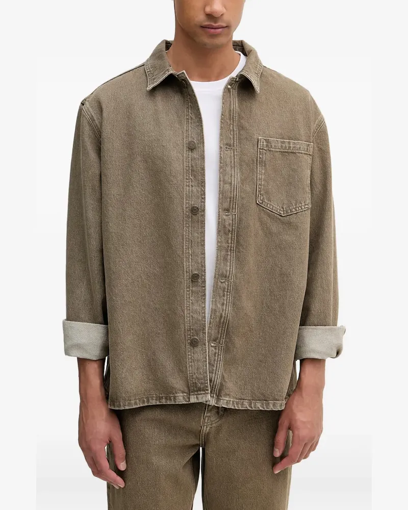 LES DEUX washed-denim chest-pocket shirt - Braun Braun