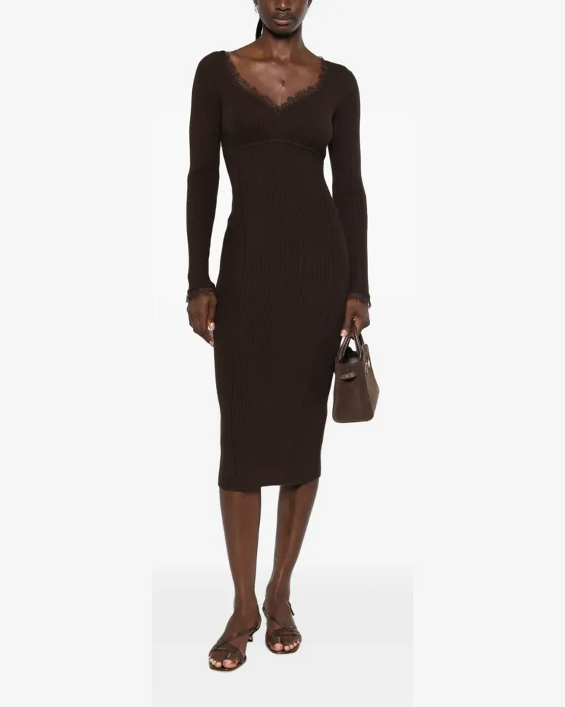 Twin-Set lace-trim ribbed-knit midi dress - Braun Braun