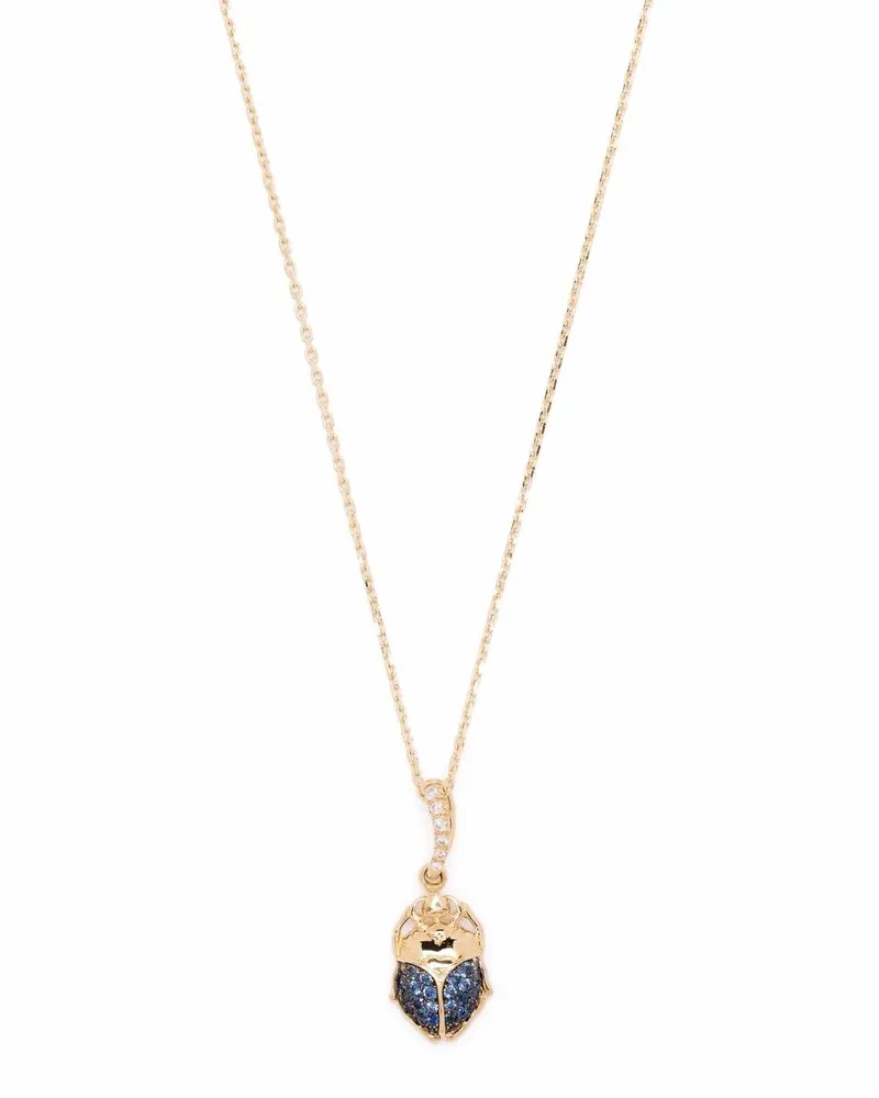 Aurélie Bidermann 18kt Beetle Gelbgoldhalskette mit Diamanten und Saphiren Gold