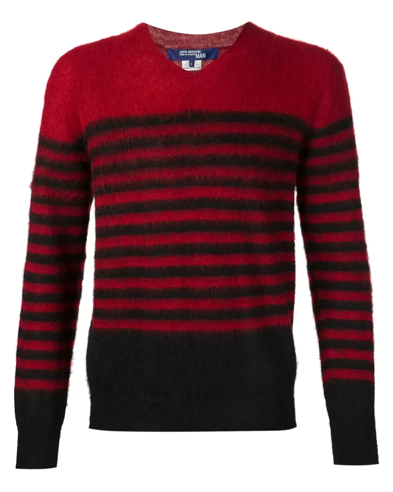 Junya Watanabe Gestreifter Pullover mit V-Ausschnitt - Rot Rot